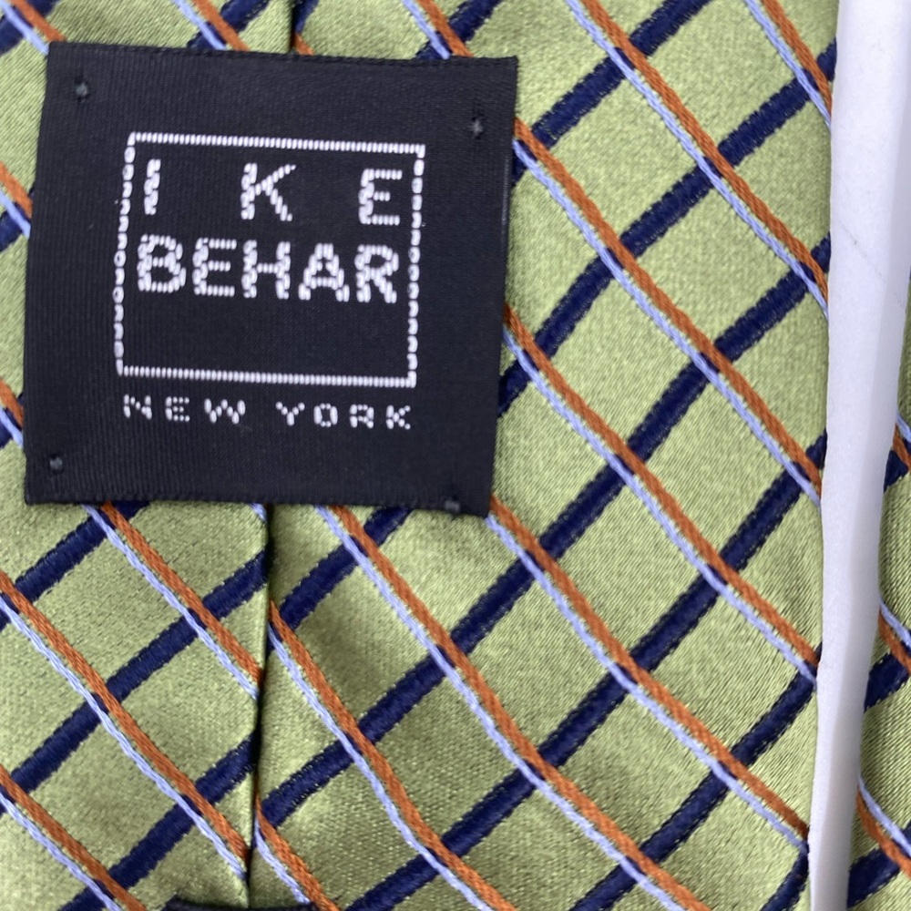 Ike Behar Olive and Navy Checkered Tie - Picture 7 of 7